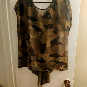 NWOT XL sheer camo blouse